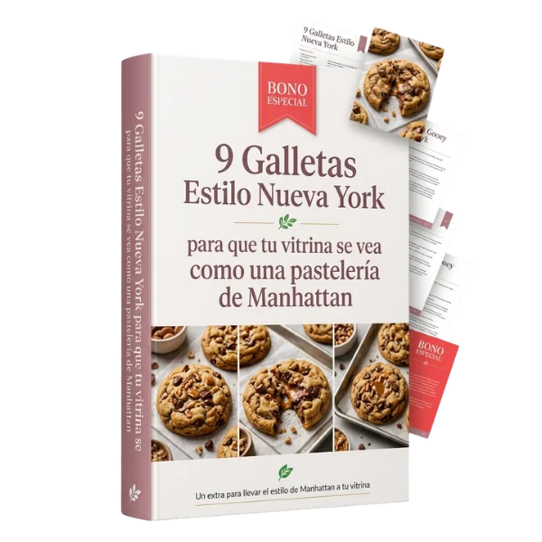 Guía de galletas estilo Nueva York en una vitrina de pastelería