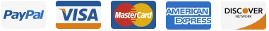 Métodos de pago disponibles: PayPal, Visa, Mastercard, American Express y Discover